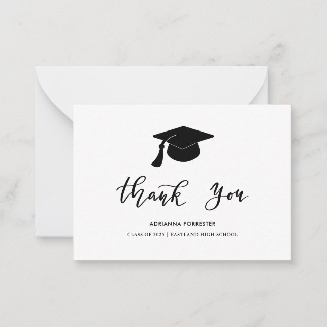 Graduation Hat Chic Modern Script Thank You Note Card (Front)