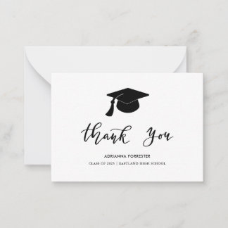 Graduation Hat Chic Modern Script Thank You Note Card