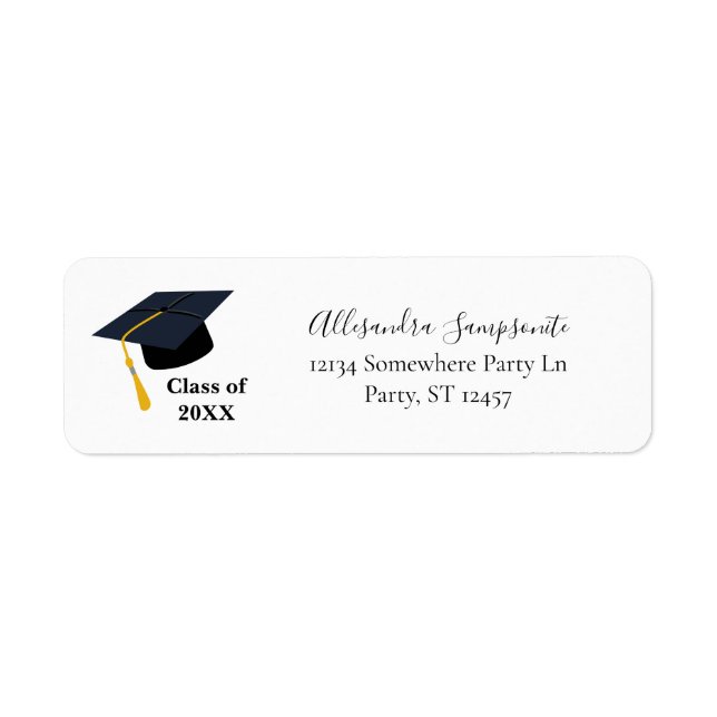 Graduation Hat Gold Class of Return Address Label (Front)