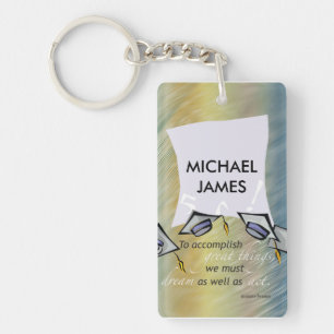 Graduation Hats in Air, Custom Vertical Gift Key Ring