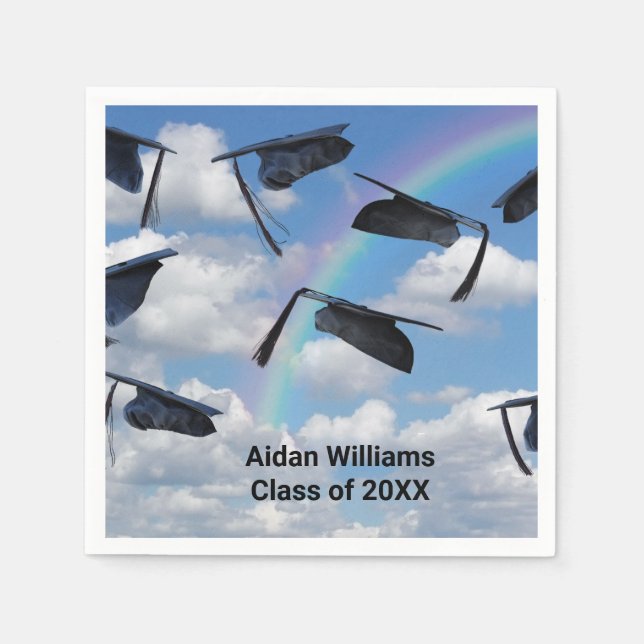 Graduation hats in sky with rainbow napkin (Front)