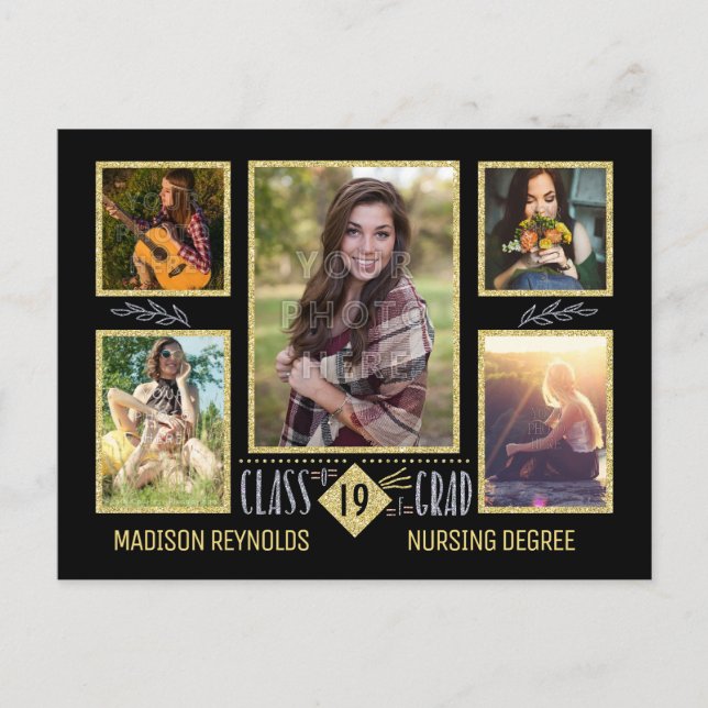 Graduation High School College Grad Photo Collage Announcement Postcard (Front)