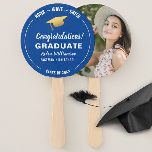 Graduation Honk Wave Gold Grad Cap Custom Photo Hand Fan