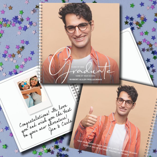 Graduation Instant Photo Guest Notebook (CHOOSE your page style, spine color, soft or hard cover and add a personal message on the back.
)