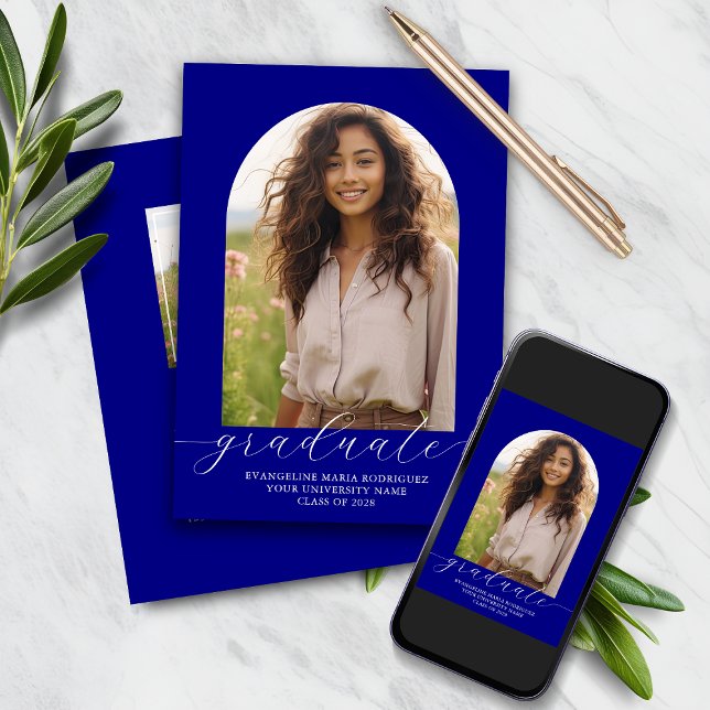 Graduation Invitation 2 Photos Arch Navy (Creator Uploaded)