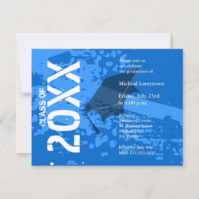 Graduation Invitation ABB231 Blue Abstract (Front)