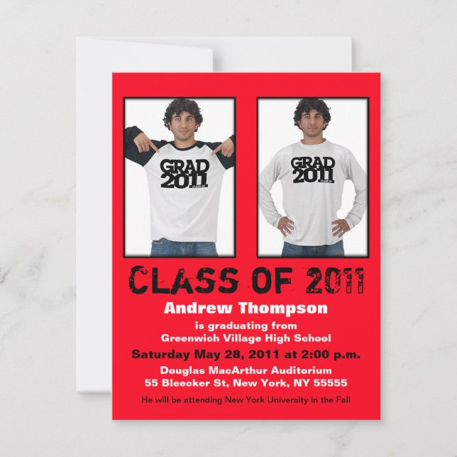 Graduation Invitation Add 2 Photos Red A5 (Front)