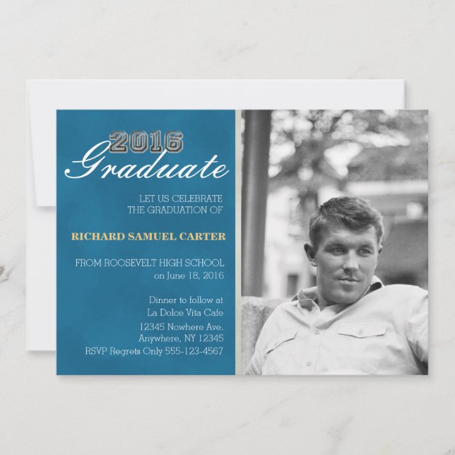 Graduation Invitation Boy Blue Textured (Front)