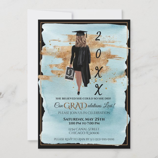 Graduation Invitation Female Light Skinned  (Front)