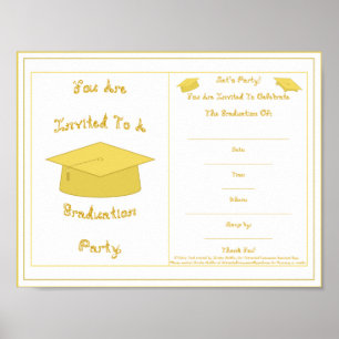 Graduation Invitation Gold Cap Printable Poster