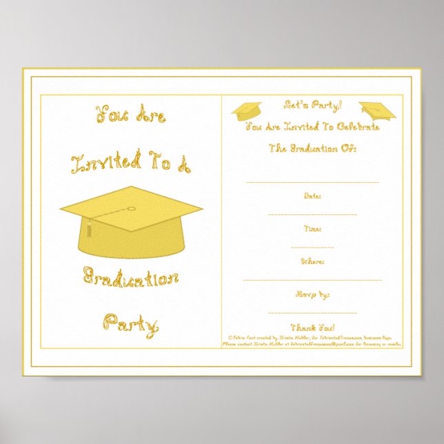Graduation Invitation Gold Cap Printable Poster (Front)