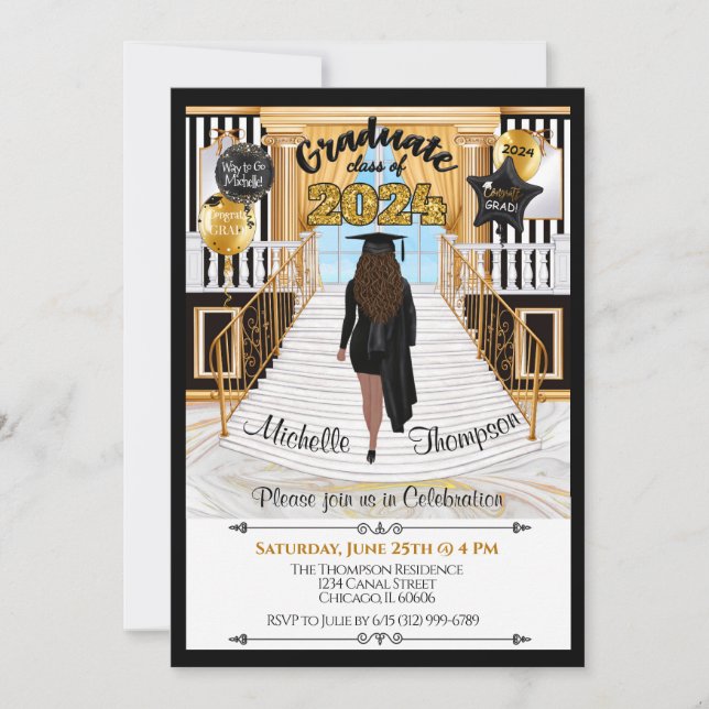 Graduation Invitation Hispanic Med Skin Tone (Front)