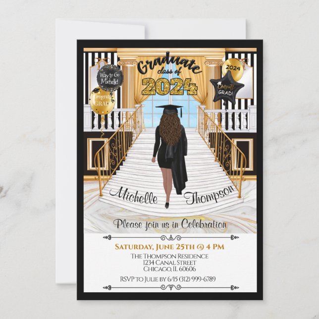 Graduation Invitation Hispanic Med Skin Tone (Front)