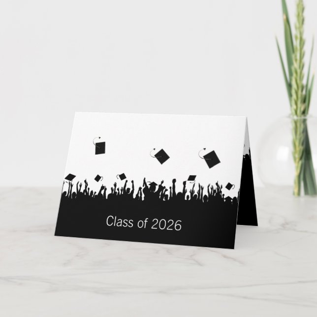 Graduation Invitation of Crowd Tossing Caps (Front)