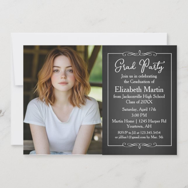 Graduation Invitation on Chalkboard photo (Front)