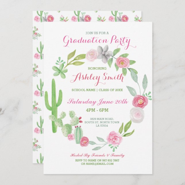 Graduation Invitation Party Fiesta Cactus Invite (Front/Back)