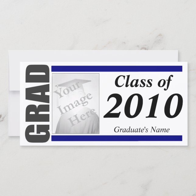 Graduation Invitation Photo Card - blue (Front)