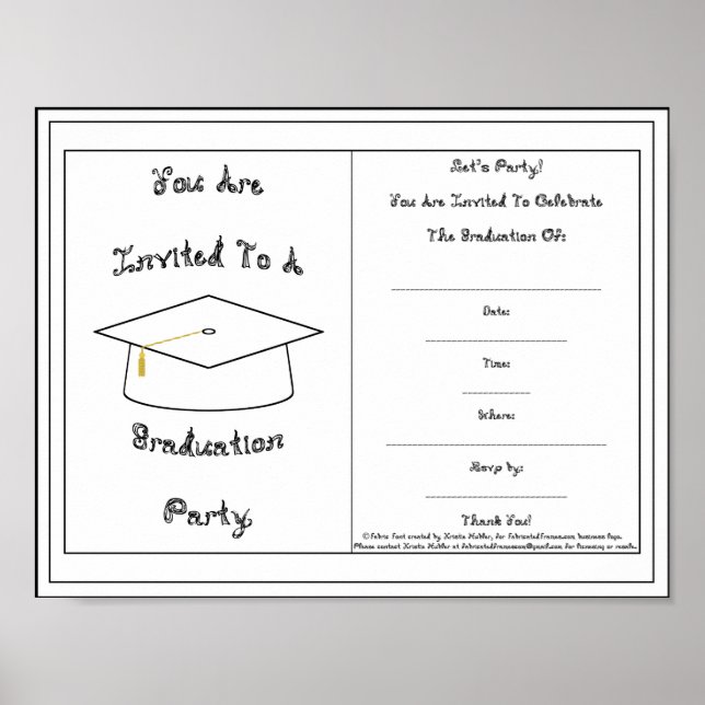 Graduation Invitation White Cap Printable Poster (Front)