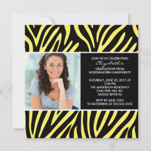 Graduation Invitation with Photo Yellow Zebra