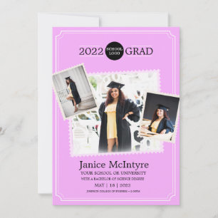 Graduation Invitation with Photos Pink