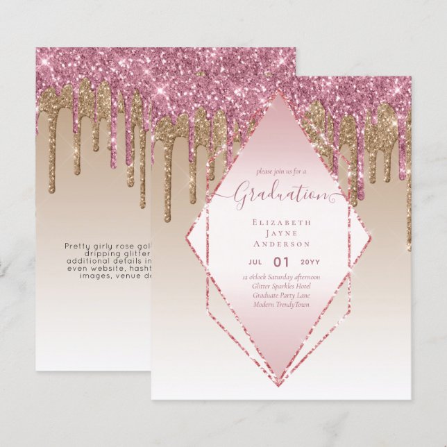 GRADUATION INVITES - Dripping Glitter Girly Glamou (Front/Back)