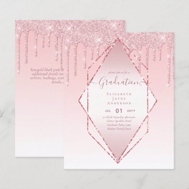 GRADUATION INVITES - Dripping Glitter Girly Glamou (Front/Back)