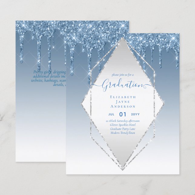 GRADUATION INVITES - Dripping Glitter Girly Glamou (Front/Back)