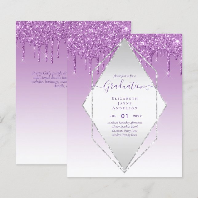 GRADUATION INVITES - Dripping Glitter Girly Glamou (Front/Back)
