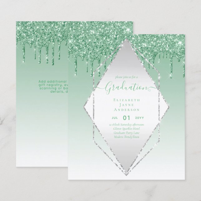 GRADUATION INVITES - Dripping Glitter Girly Glamou (Front/Back)
