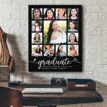 Graduation K–12 Modern Script Photo Collage Black Canvas Print<br><div class="desc">Be proud, rejoice and showcase this milestone of your favourite grad. Create this girly, stunning, simple, modern, personalised high school graduation K – 12 photo collage canvas wall art for a keepsake you’ll always treasure. A fun, playful visual of white script handwriting and cute, playful hearts, along with her name,...</div>
