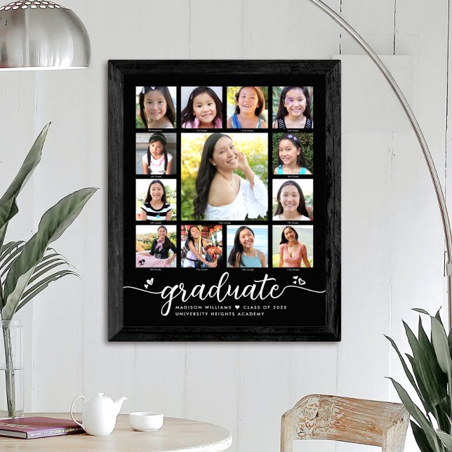 Graduation K–12 Modern Script Photo Collage Black Poster (Creator Uploaded)
