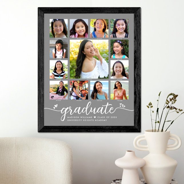 Graduation K–12 Modern Script Photo Collage Grey Poster (Creator Uploaded)