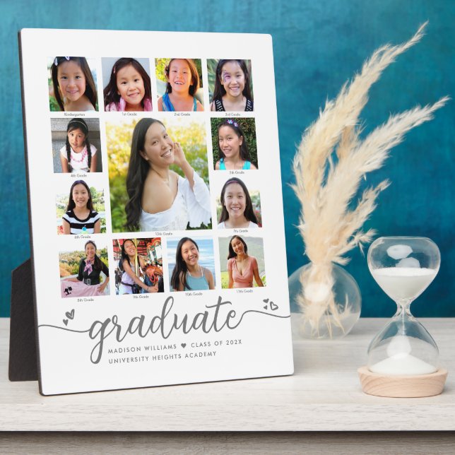 Graduation K–12 Modern Script Photo Collage White Plaque (Side)