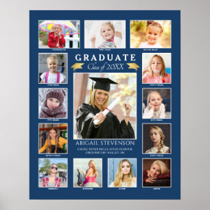 Graduation K-12 Photo Collage Blue Keepsake Poster