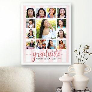 Graduation K–12 Photo Collage Rose Gold Script Poster