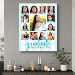 Graduation K–12 Photo Collage Turquoise Script Canvas Print<br><div class="desc">Be proud, rejoice and showcase this milestone of your favourite grad. Create this girly, stunning, simple, modern, personalised high school graduation K – 12 photo collage canvas wall art for a keepsake you’ll always treasure. A fun, elegant visual of turquoise blue glitter script typography, along with her name, class year,...</div>