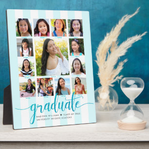 Graduation K–12 Photo Collage Turquoise Script Plaque