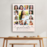 Graduation K–12 Script Photo Collage on Blush Pink Canvas Print<br><div class="desc">Be proud, rejoice and showcase this milestone of your favourite grad. Create this girly, stunning, simple, modern, personalised high school graduation K – 12 photo collage canvas wall art for a keepsake you’ll always treasure. A fun, playful visual of soft grey script handwriting and cute, playful hearts, along with her...</div>