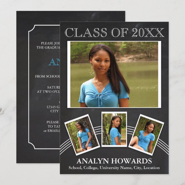 Graduation Keepsake 4 Photo Chalkboard Invitation (Front/Back)