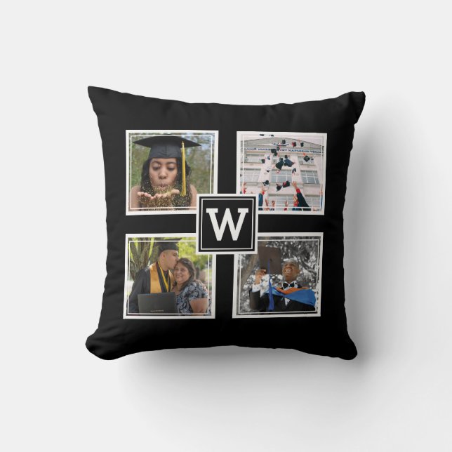 Graduation Keepsake Custom Monogram Black Cushion (Front)