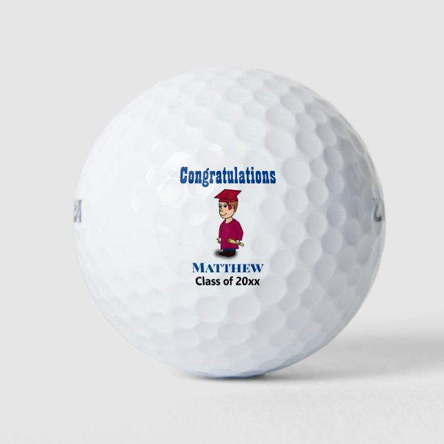Graduation Keepsake Guy Golfer Graduate Golf Balls (Front)