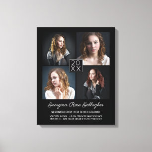 Graduation Keepsake Modern Photo Collage Classy Bk Canvas Print