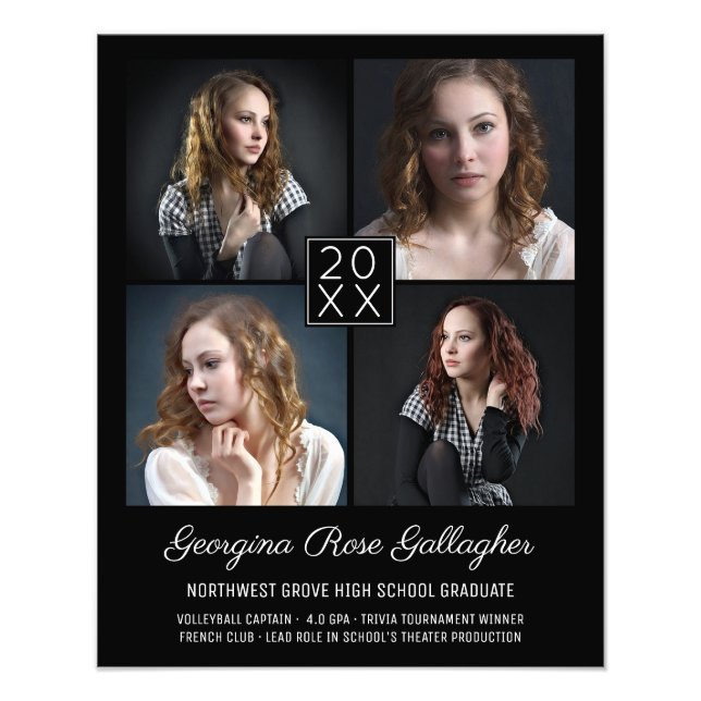 Graduation Keepsake Modern Photo Collage Classy Bk Print (Front)