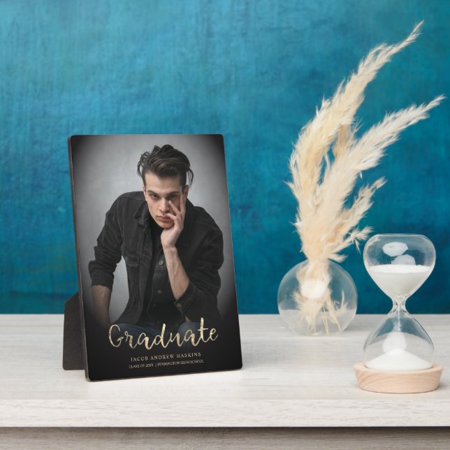 Graduation Keepsake Photo Modern Script Typography Plaque (Side)
