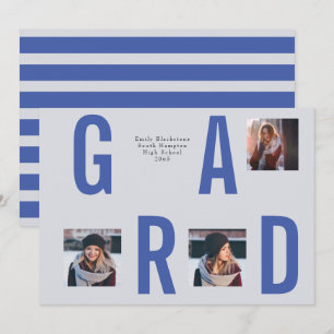 Graduation Launch 3 Photo Collage Blue Invitation