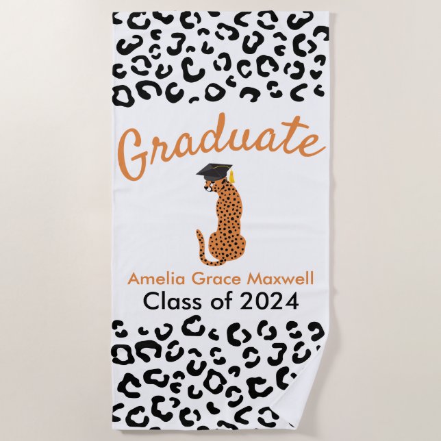 Graduation Leopard Beach Towel (Front)