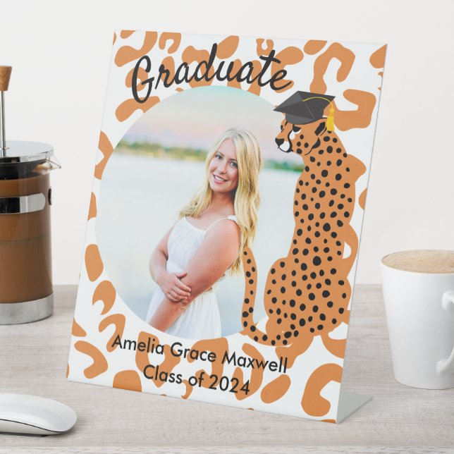 Graduation Leopard Photo Pedestal Sign (In SItu)
