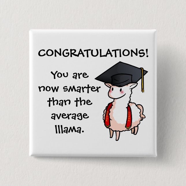 Graduation Llama 15 Cm Square Badge (Front)