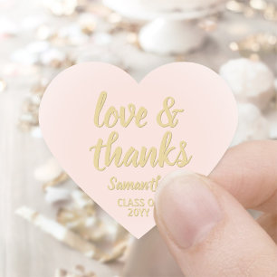Graduation Love & Thanks Blush Pink & Gold Elegant Heart Sticker