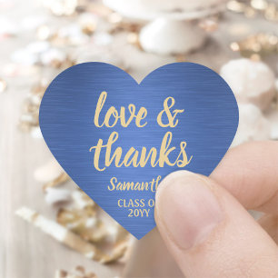 Graduation Love & Thanks Brushed Blue & Gold Heart Sticker